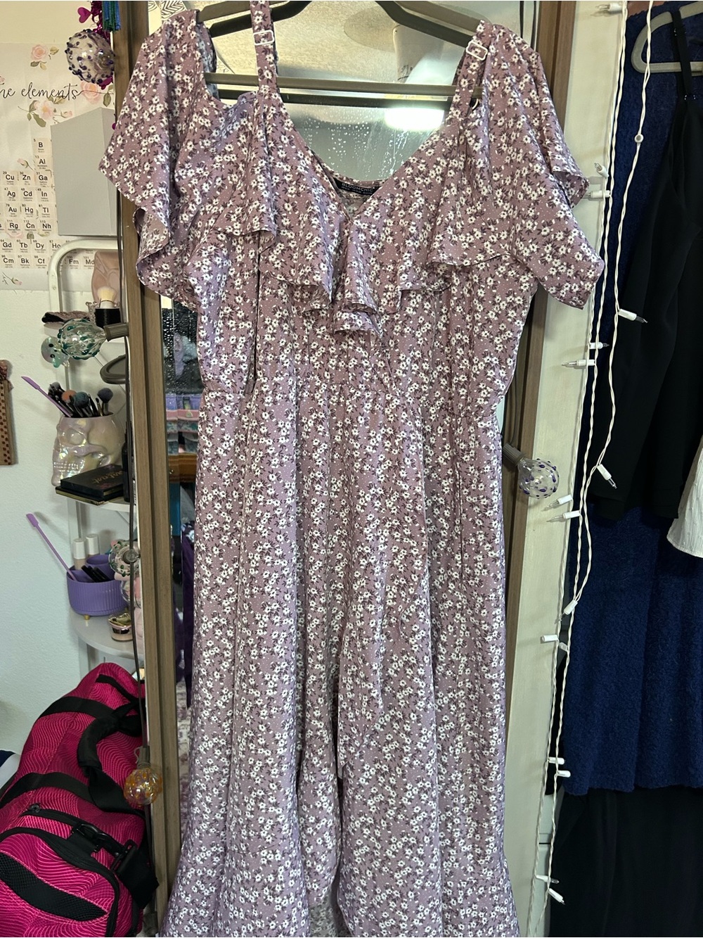 BloomChic Lavender Floral One-Shoulder Ruffle Maxi Dress